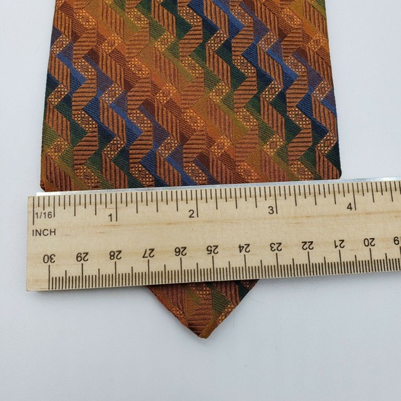 Holley's Abstract Design Multicolor Orange Blue 100% Seta Silk Neck Tie Quality - Picture 5 of 6